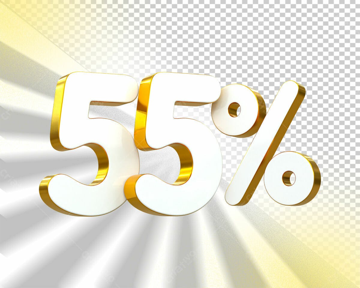 Selo 3D promocional branco e dourado 55%