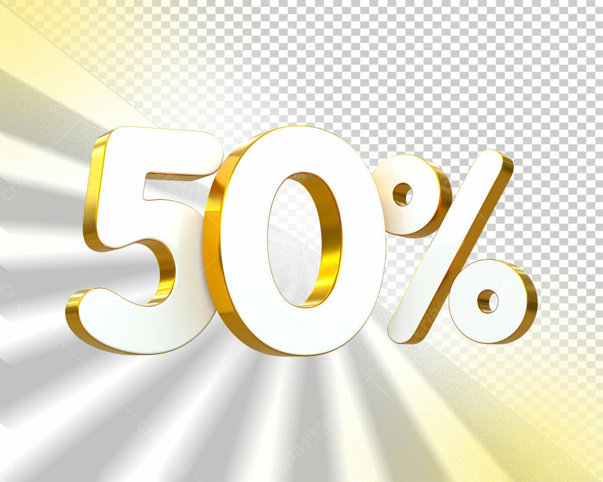 Selo 3D promocional 50% branco e dourado