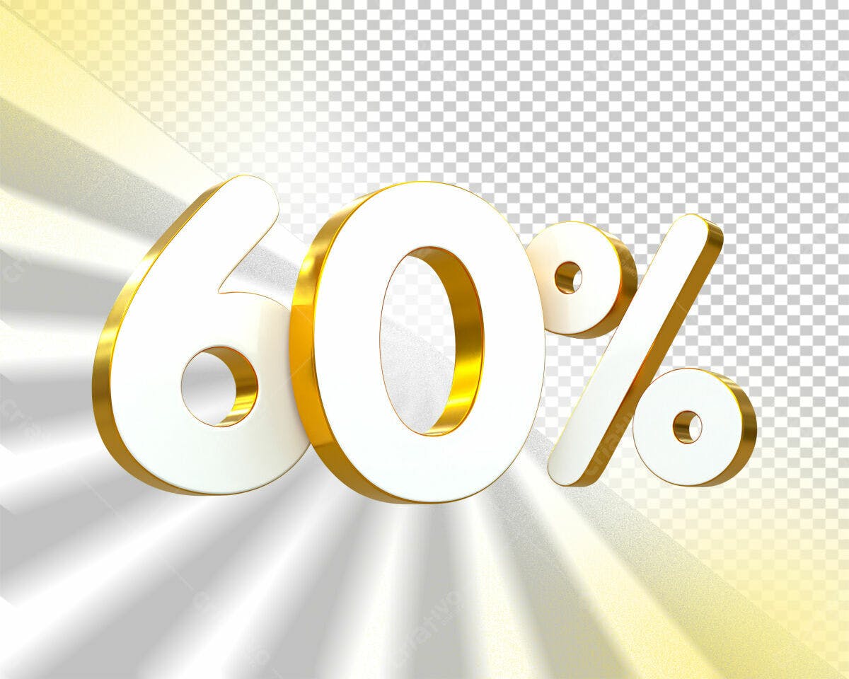 Selo 3D promocional dourado e branco 60%