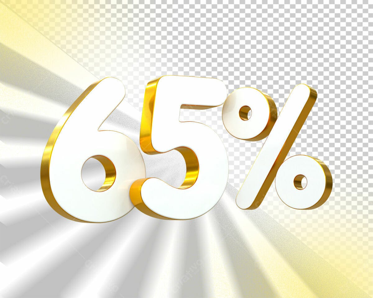 Selo 3D promocional branco e dourado 65%