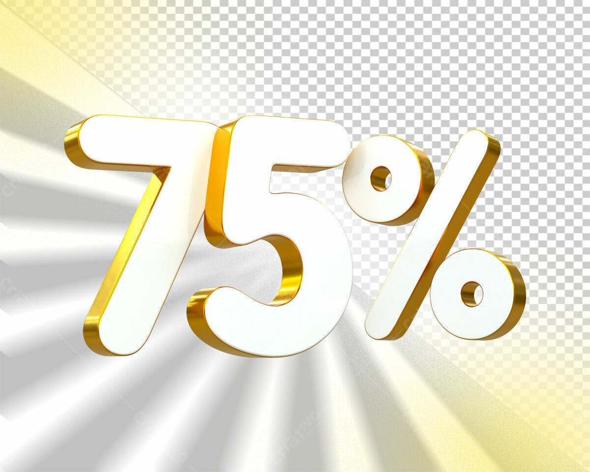 Selo 3D promocional branco e dourado 75%