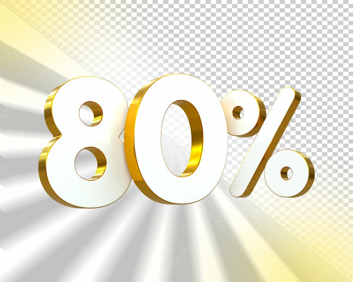 Selo 3D de promoção 80% branco e dourado