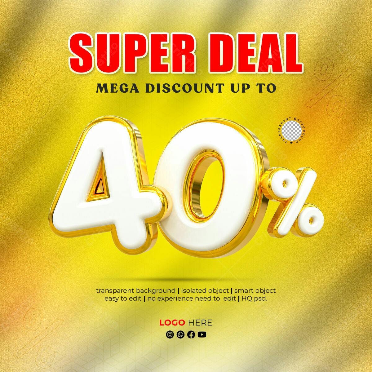 Selo 3D promocional 40% dourado e branco