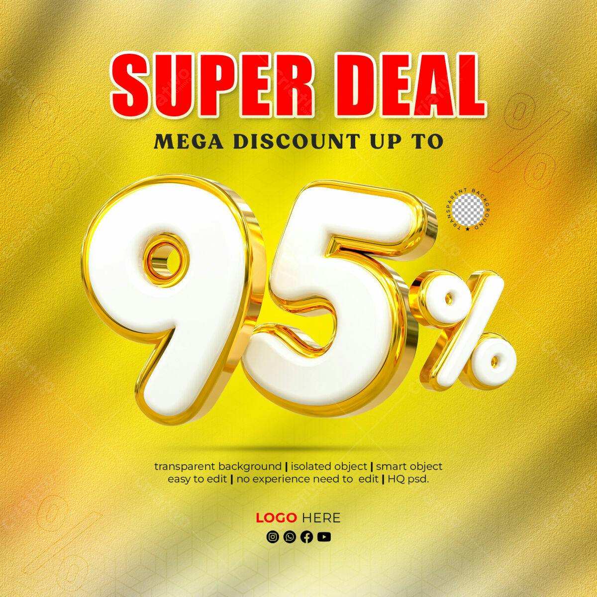 Selo 3D promocional dourado e branco 95%