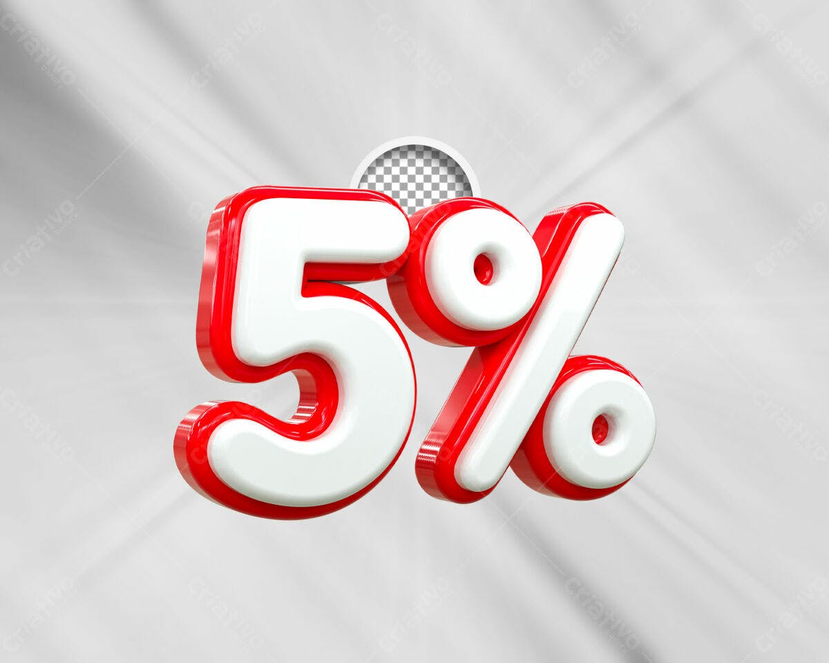 Selo 3D promocional vermelho e branco 5%