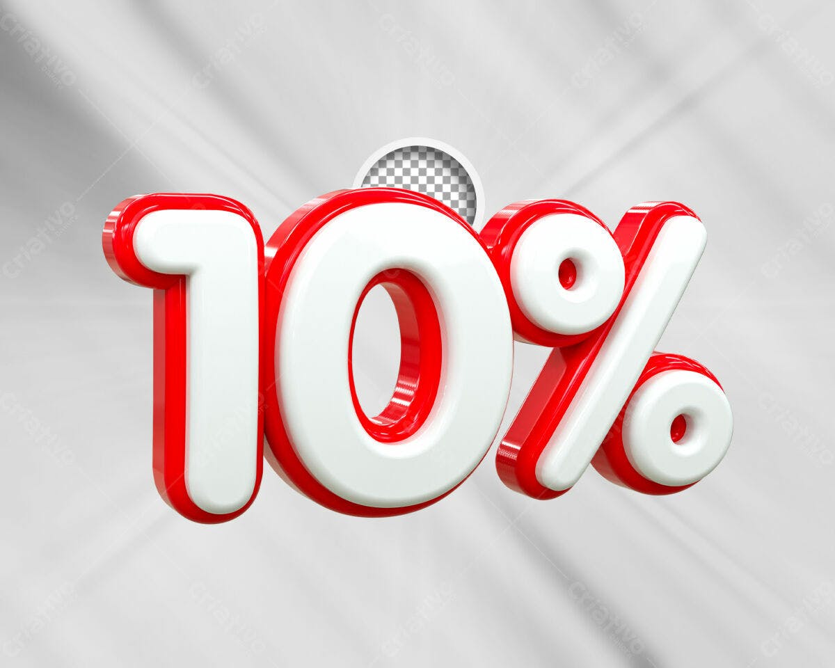 Selo 3D promocional vermelho e branco 10%