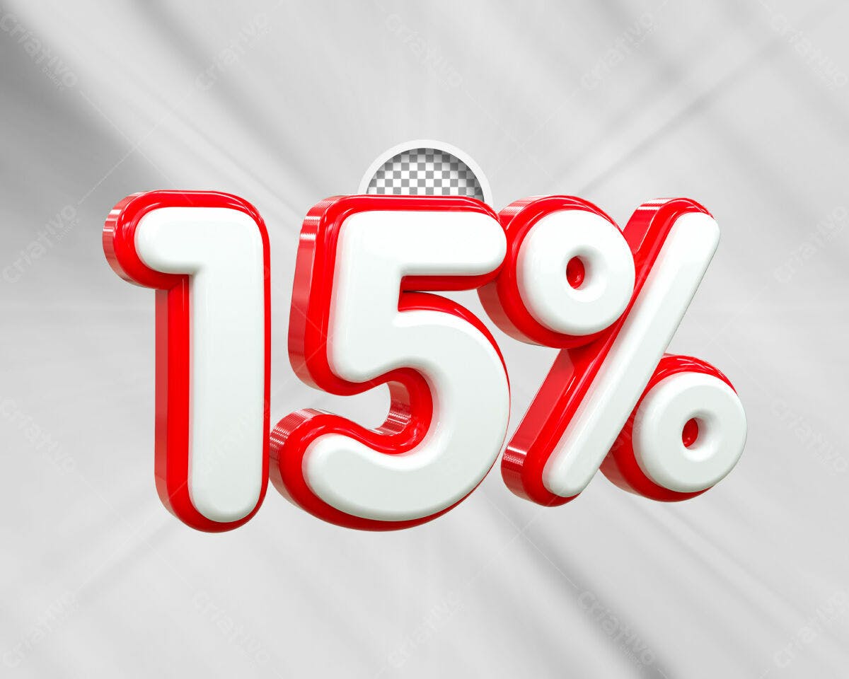 Selo 3D promocional vermelho e branco 15%