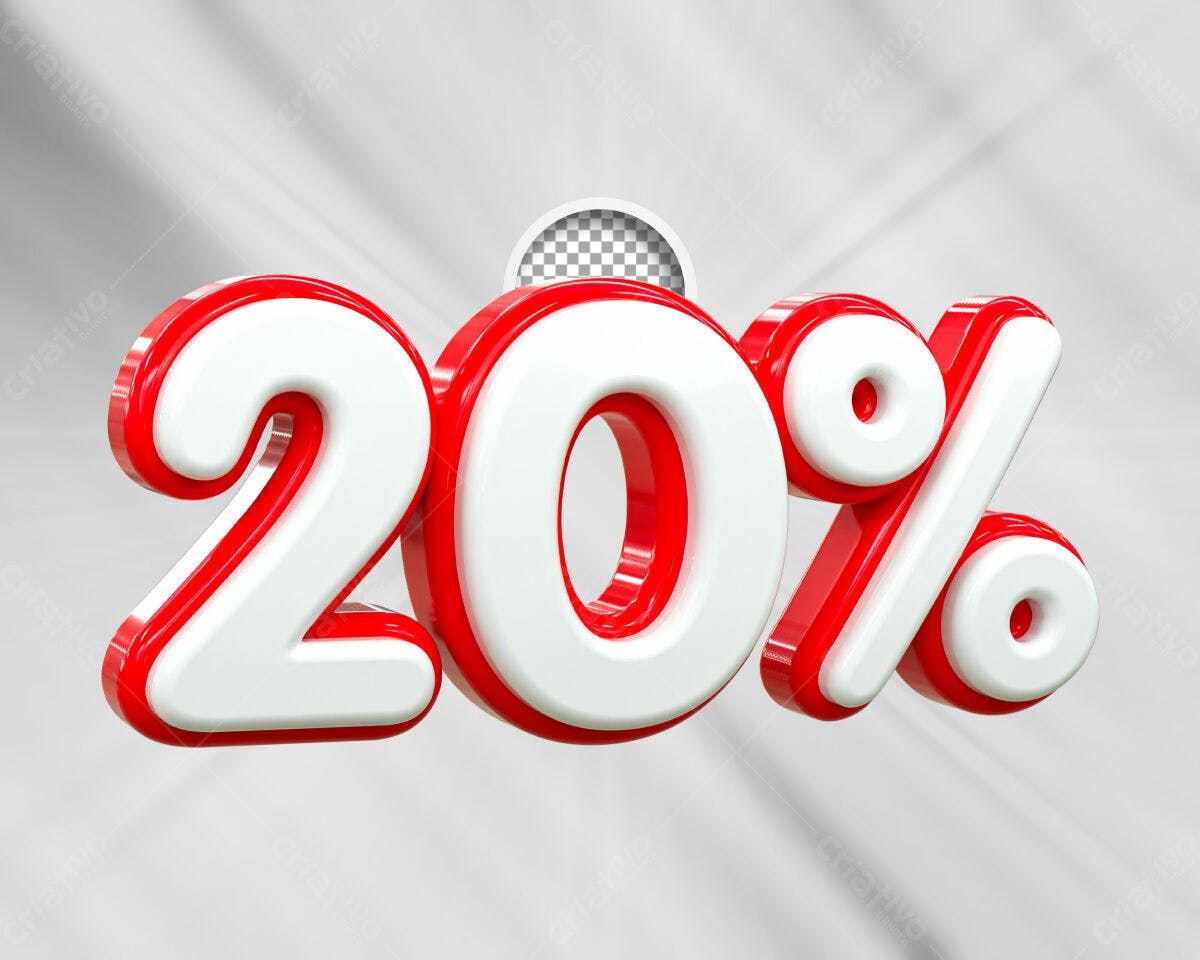 Selo 3D promocional vermelho e branco 20%