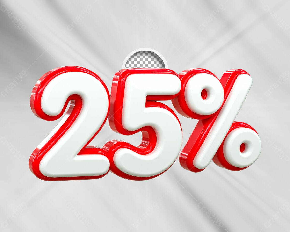 Selo 3D promocional vermelho e branco 25%