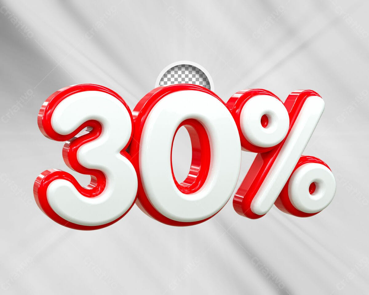 Selo 3D promocional desconto branco e vermelho