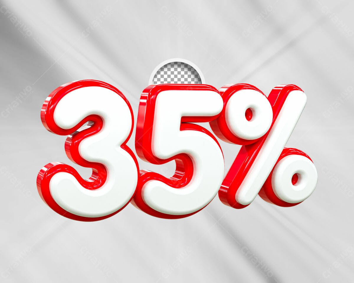 Selo 3D promocional vermelho e branco 35%