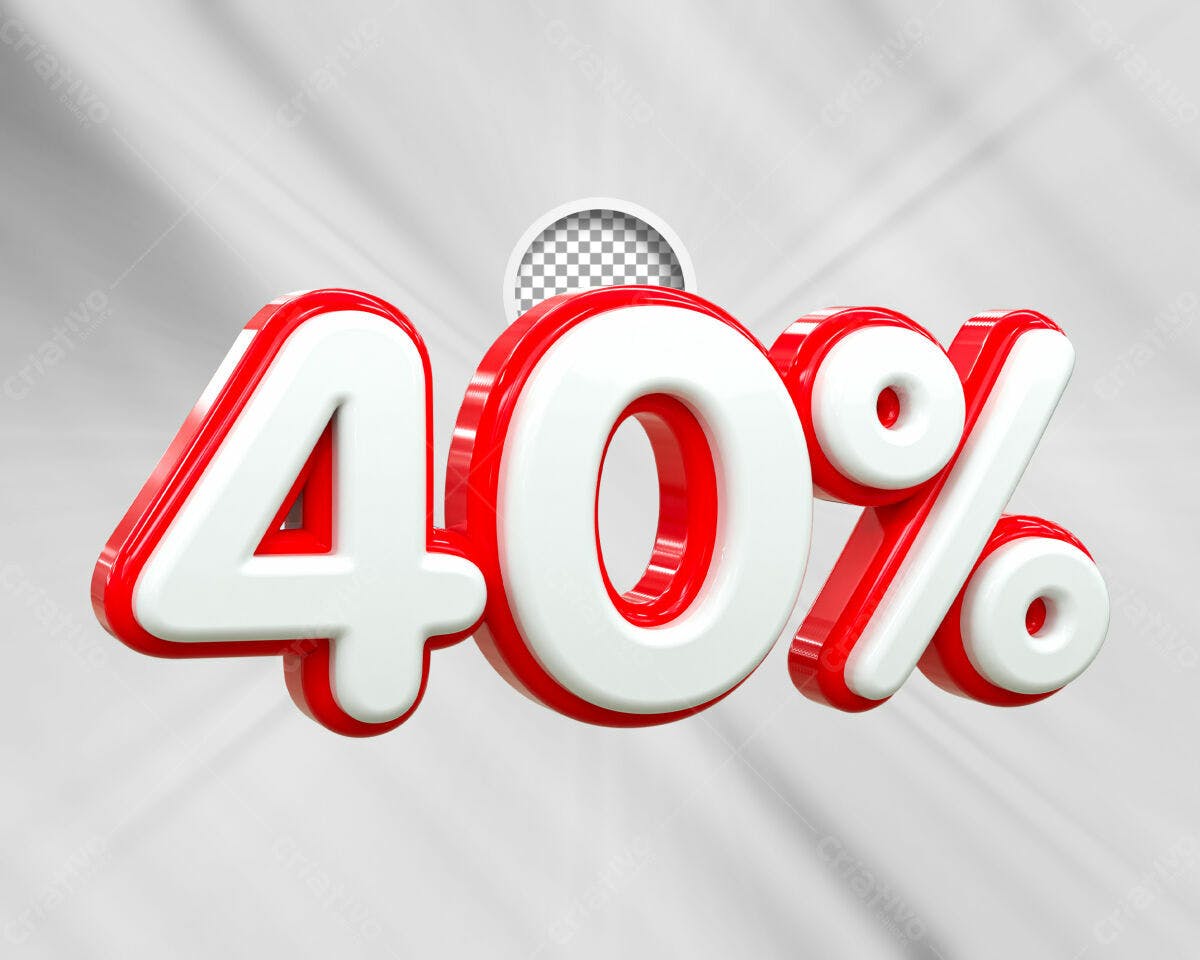 Selo 3D promocional vermelho e branco 40%