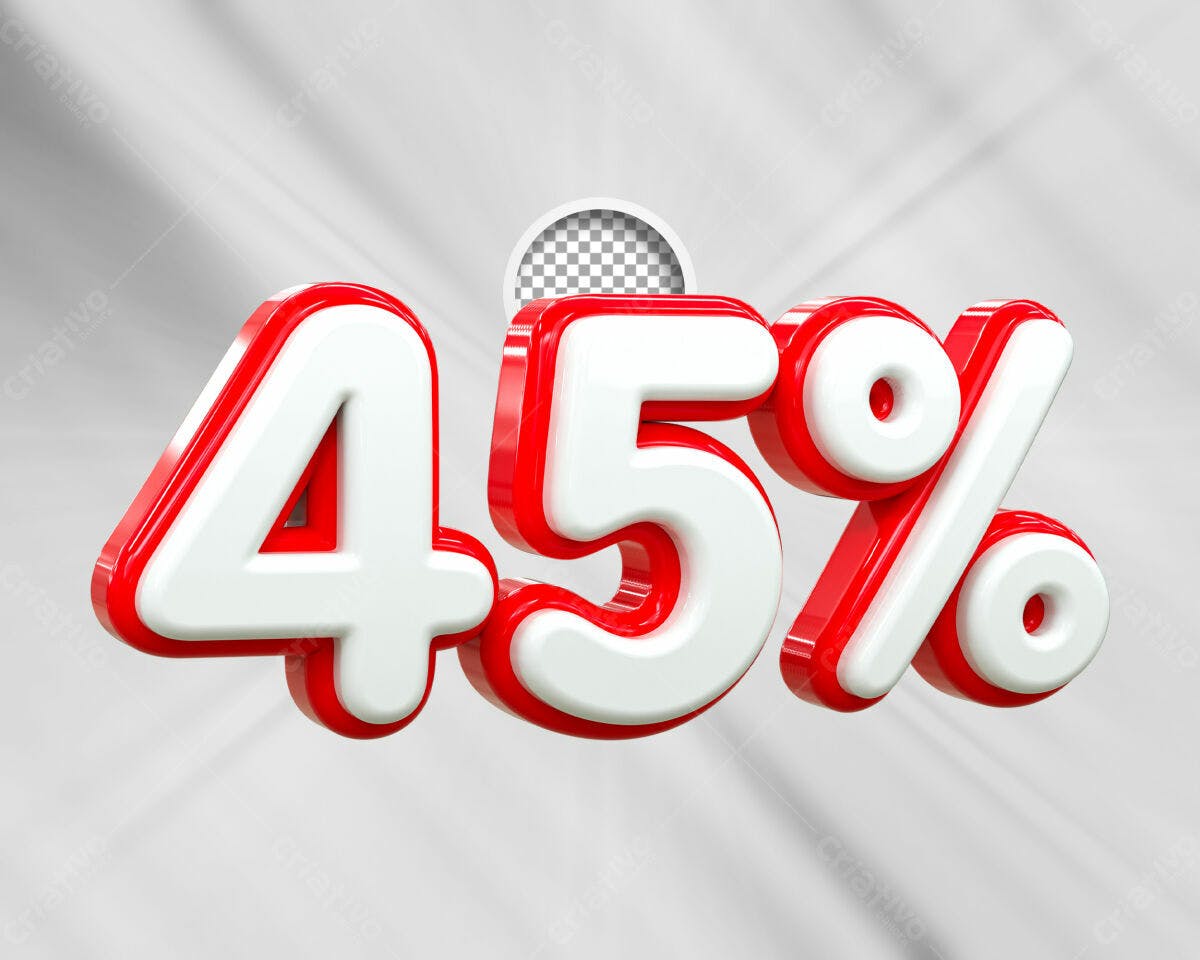 Selo 3D promocional vermelho e branco 45%