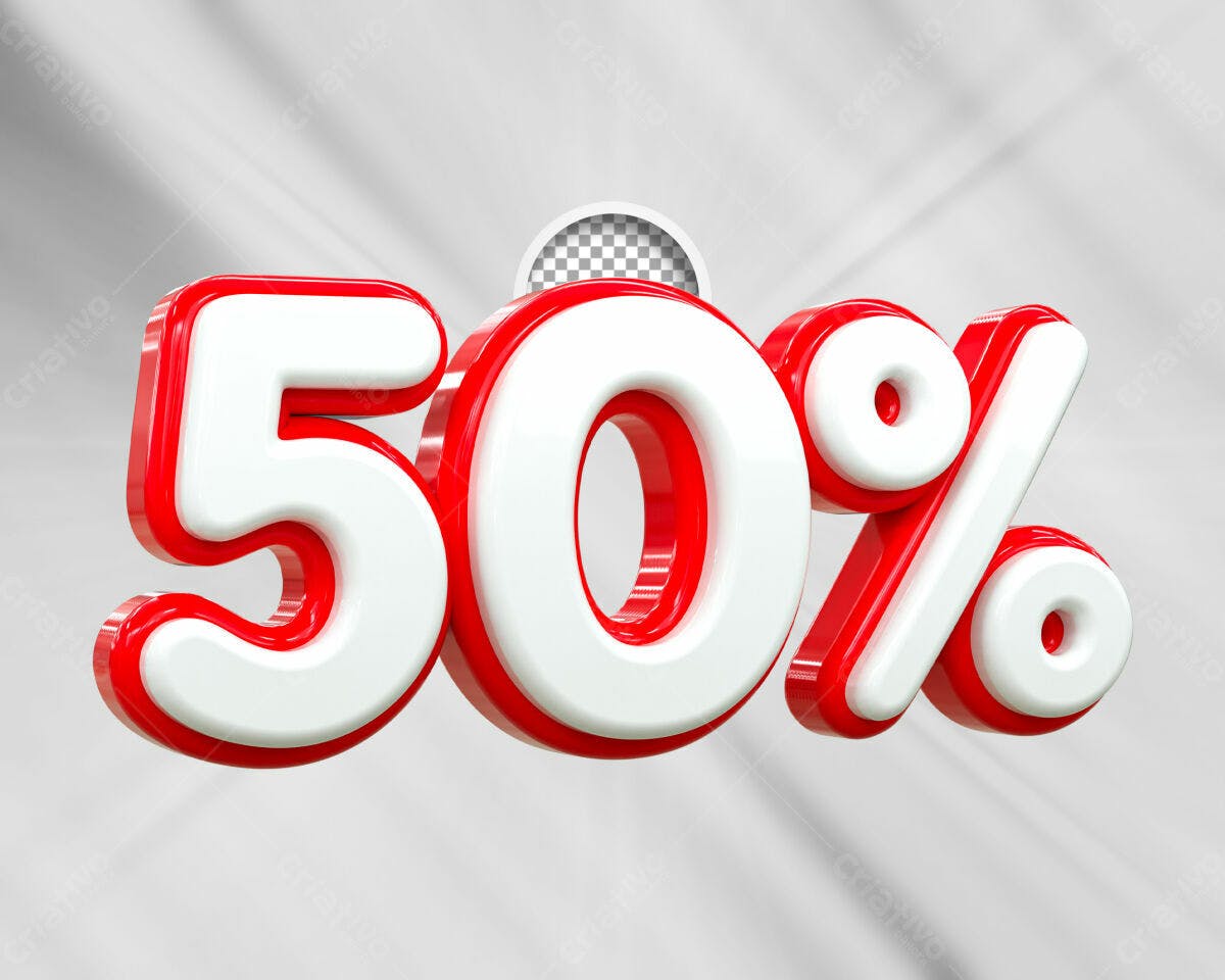Selo 3D promocional vermelho e branco 50%