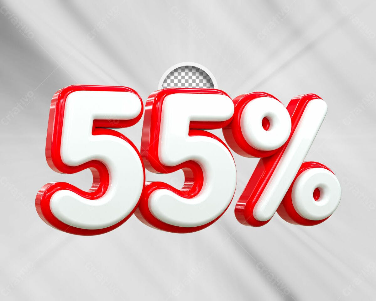 Selo 3D promocional vermelho e branco 55%