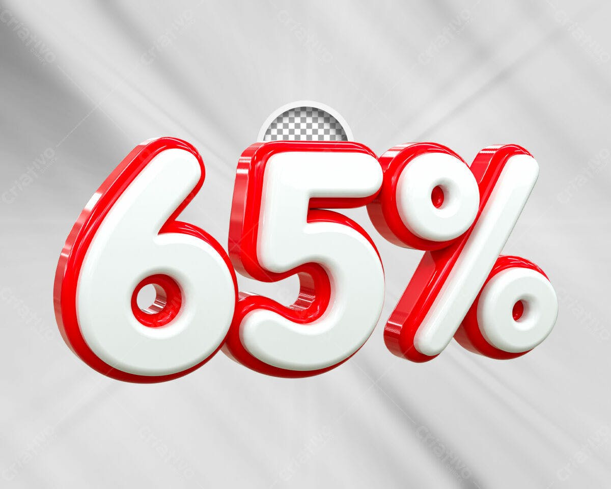 Selo 3D promocional 65% vermelho e branco