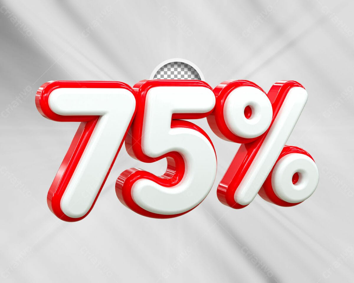 Selo 3D promocional vermelho e branco 75%