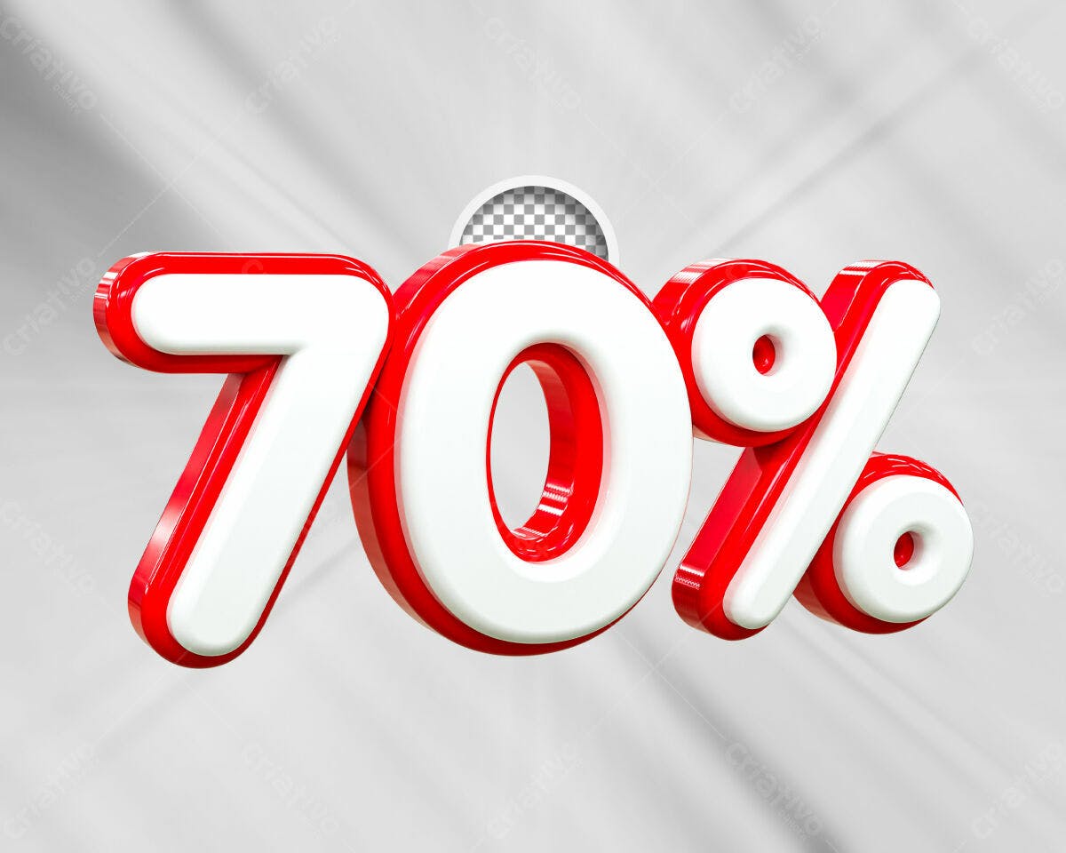 Selo 3D promocional vermelho e branco 70%