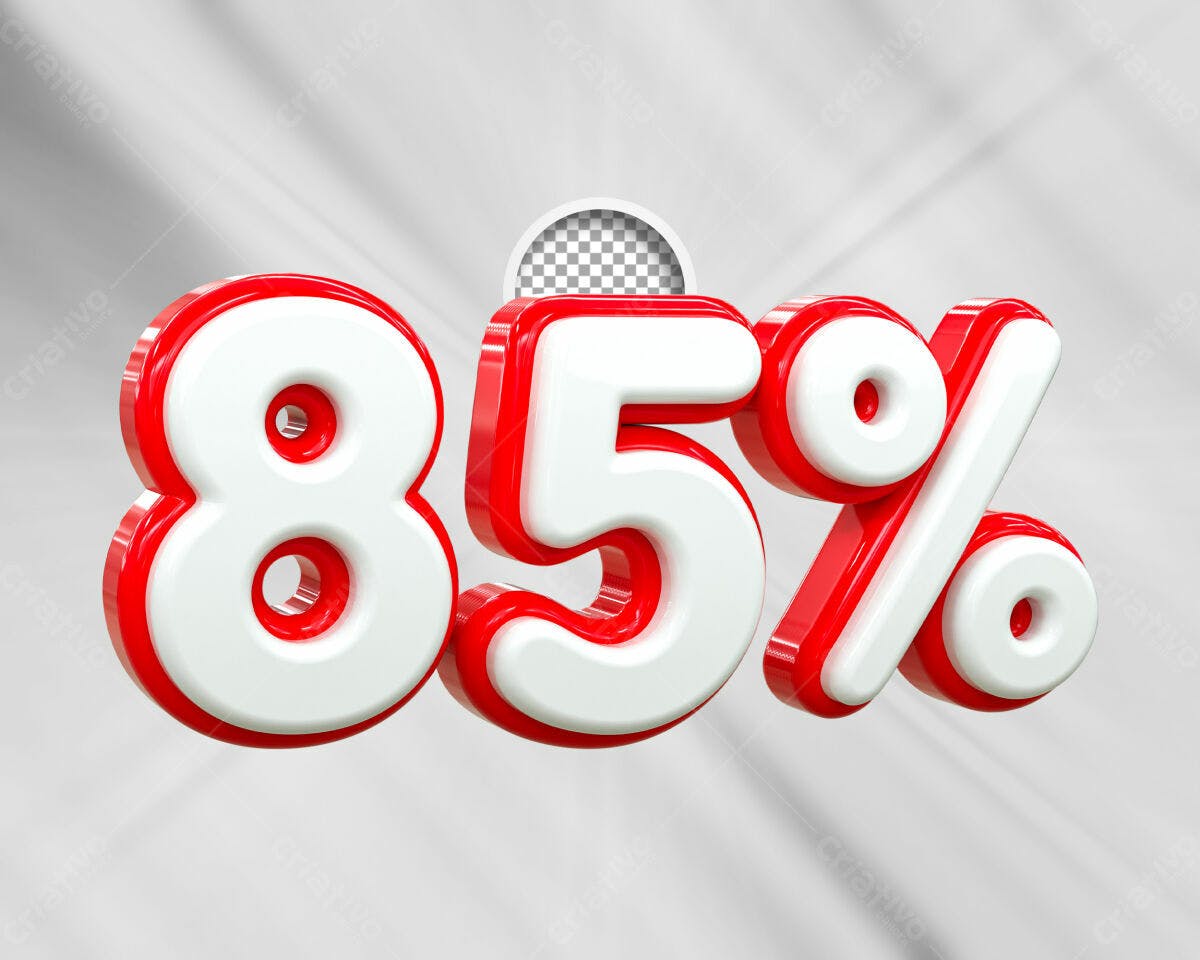 Selo 3D promocional vermelho e branco 85%