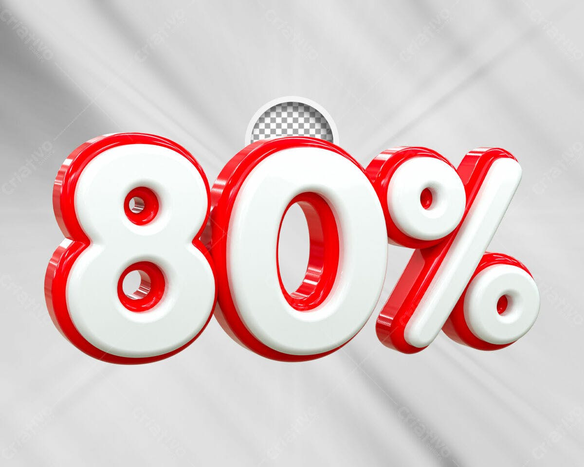 Selo 3D promocional vermelho e branco 80%