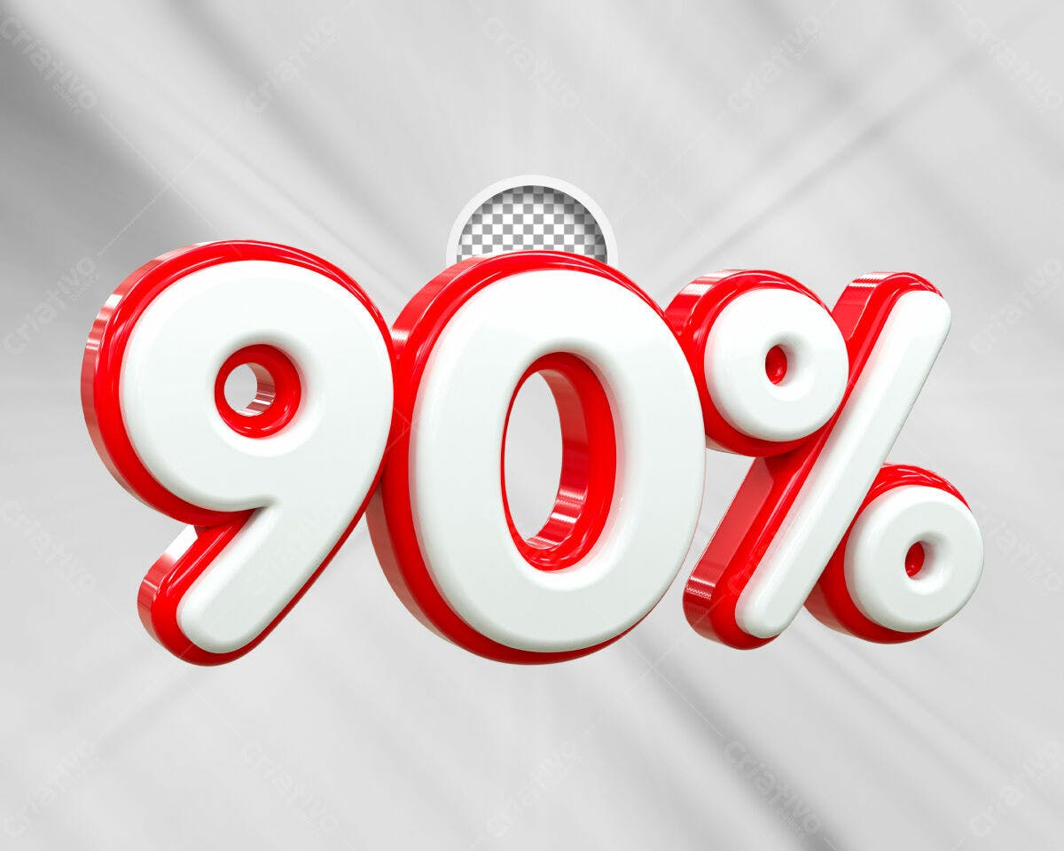 Selo 3D promocional vermelho e branco 90%