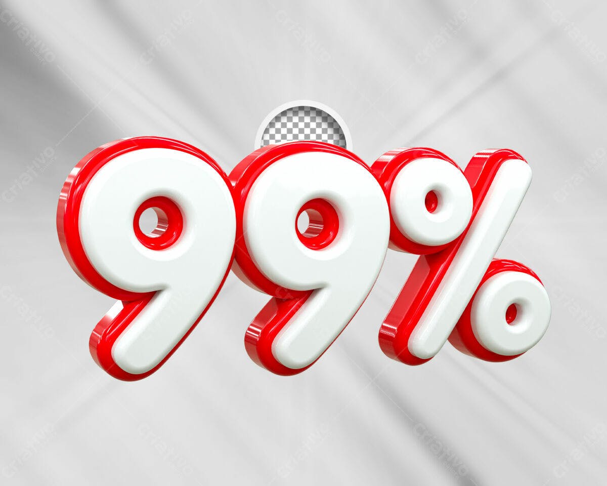Selo 3D promocional vermelho e branco 99%