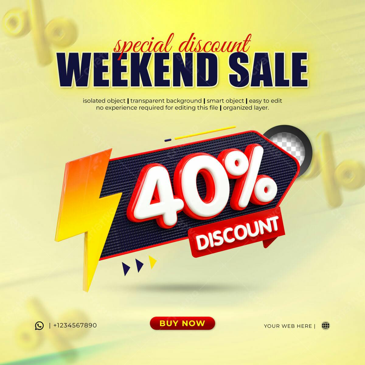 Selo 3D promocional desconto 40% vermelho e branco