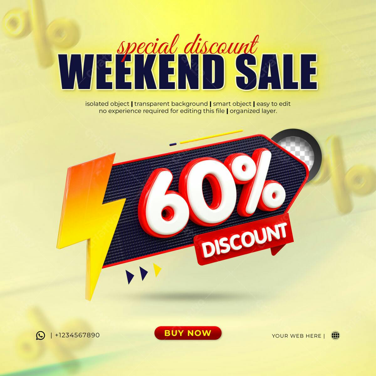 Selo 3D promocional desconto 60% vermelho e branco