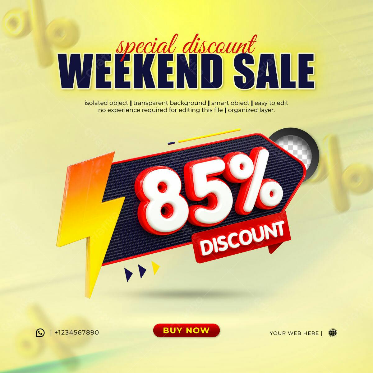 Selo 3D promocional desconto vermelho e branco