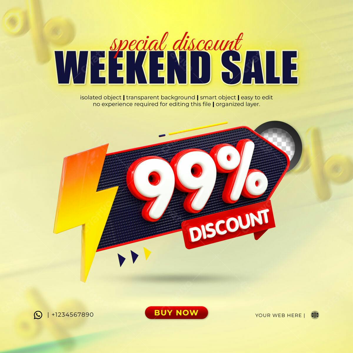 Selo 3D promocional desconto 99% vermelho e branco