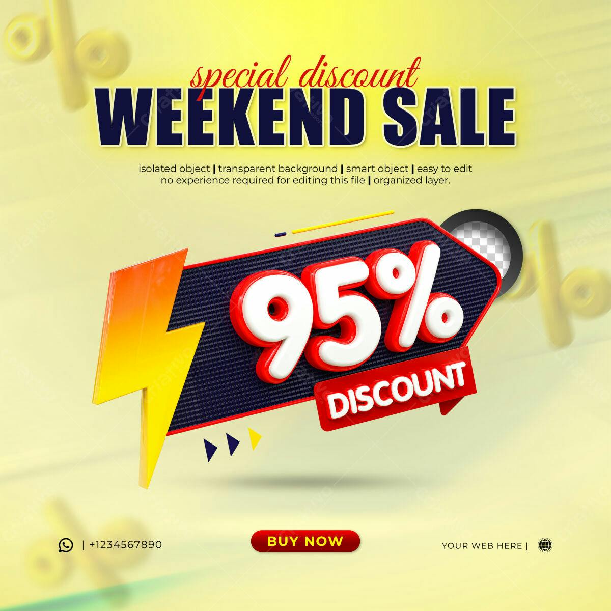 Selo 3D promocional desconto 95% vermelho e branco