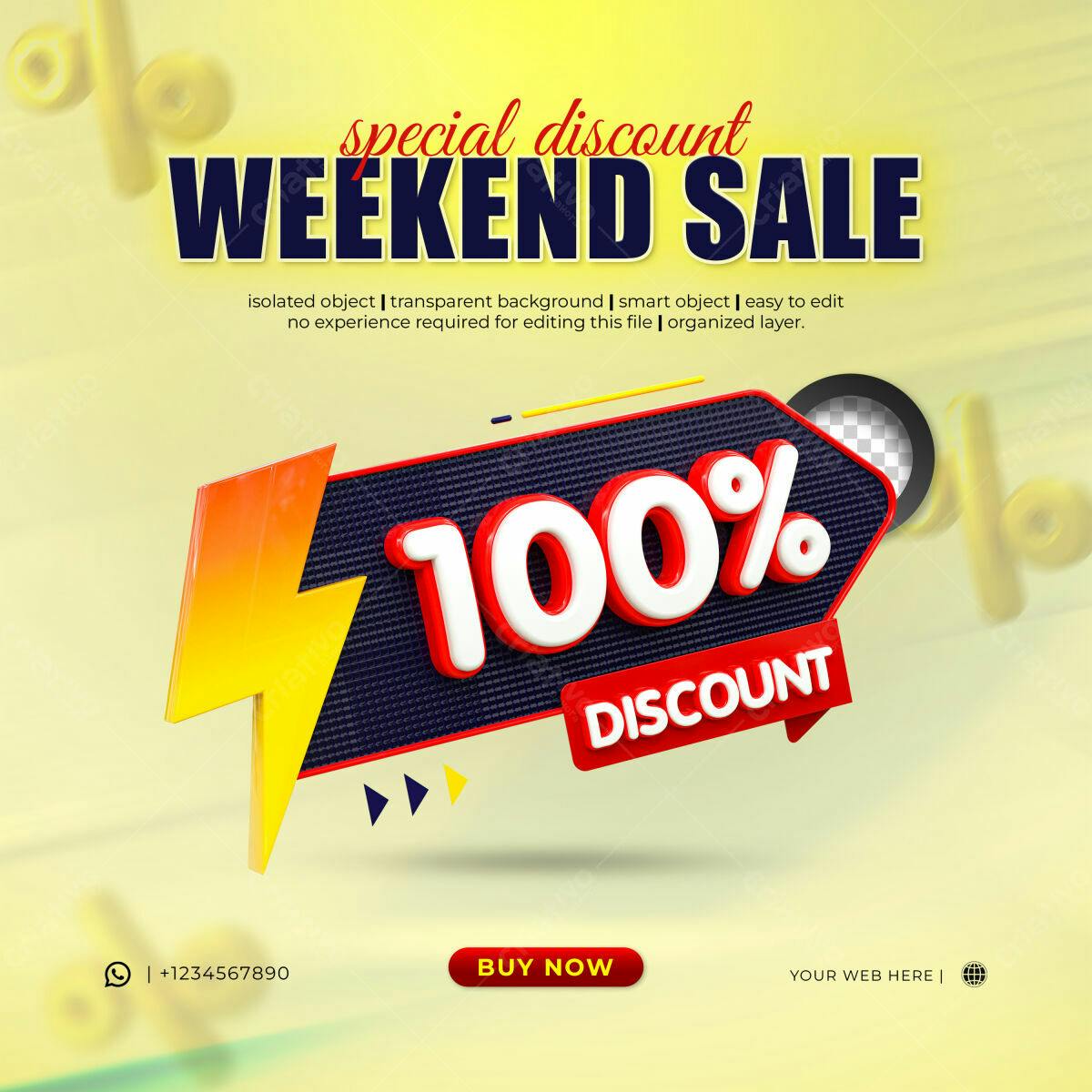 Selo 3D promocional desconto 100% vermelho e branco