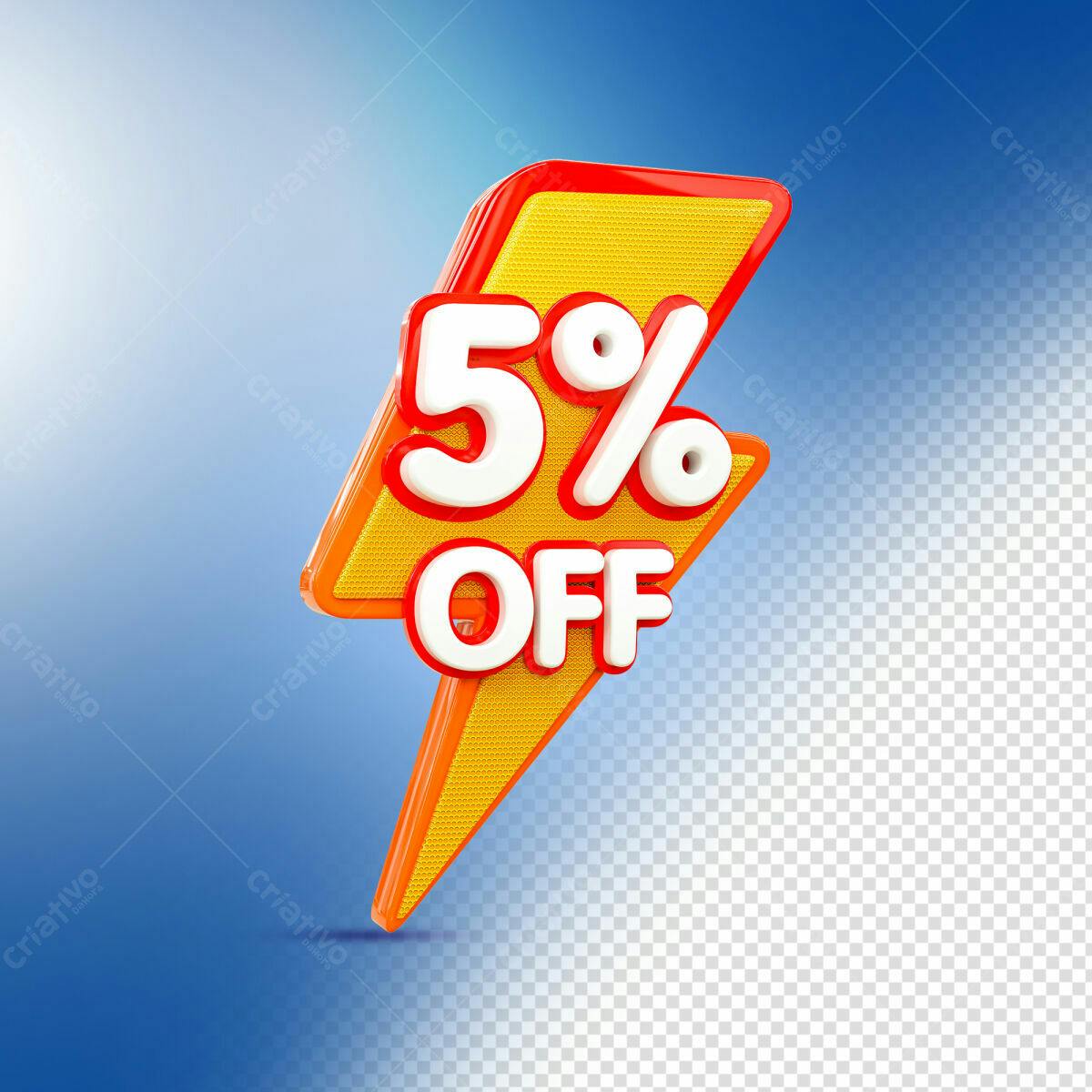 Selo 3D promocional raio amarelo e vermelho 5% OFF