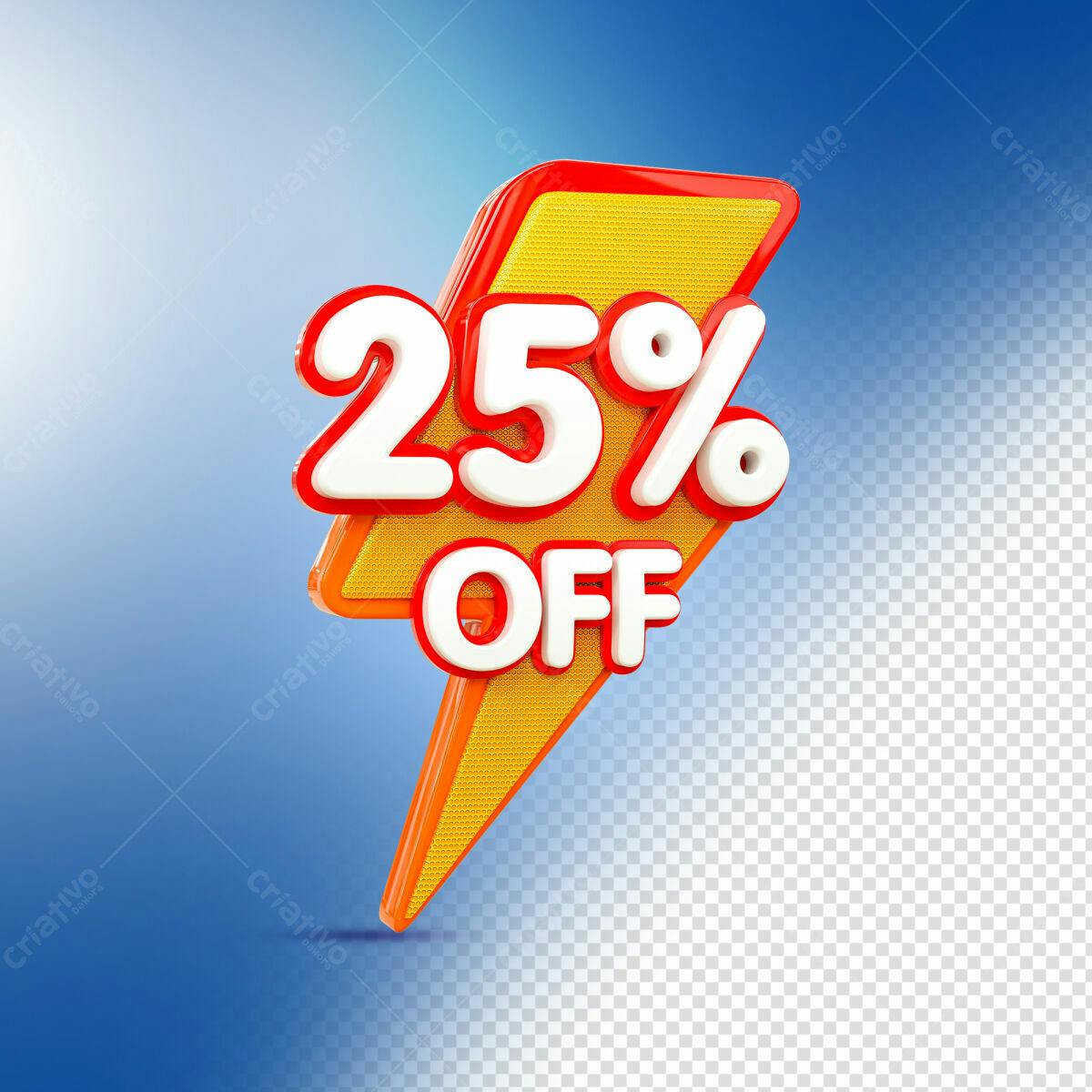 Selo 3D promocional 25% OFF amarelo e vermelho