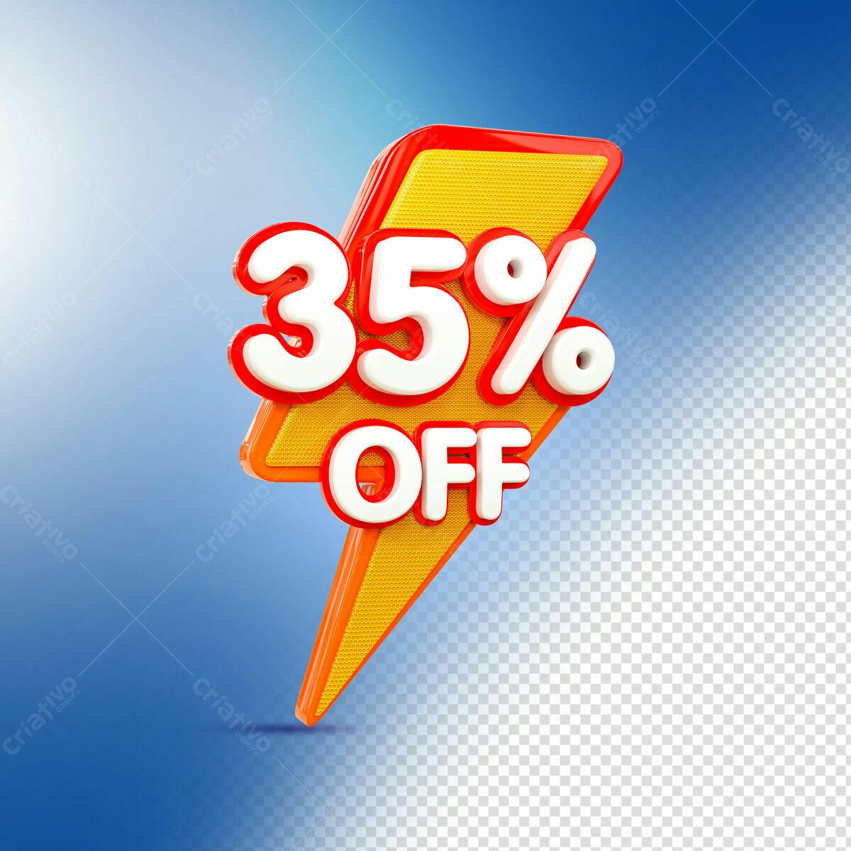 Selo 3D promocional 35% OFF amarelo e vermelho
