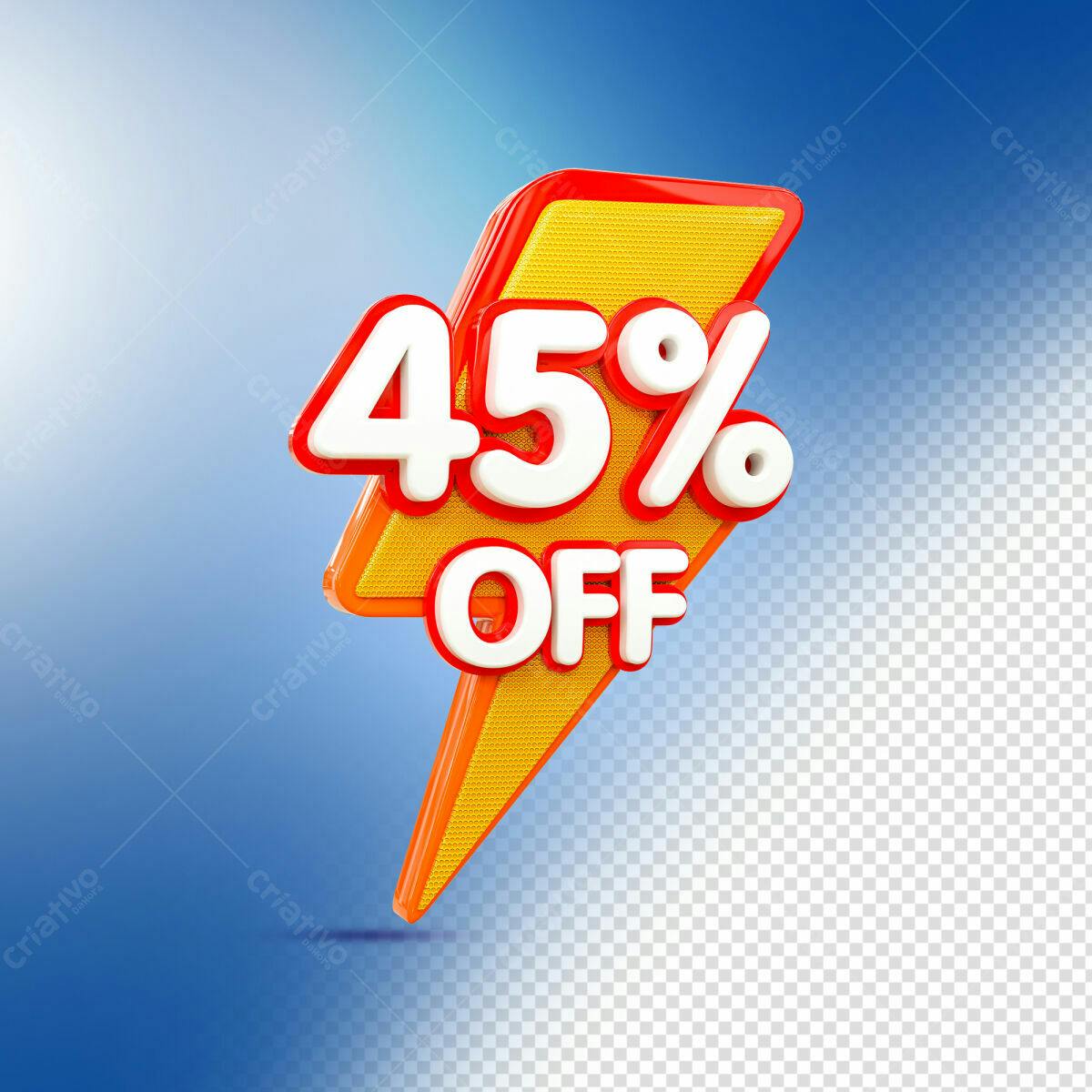 Selo 3D promocional 45% Off amarelo e vermelho