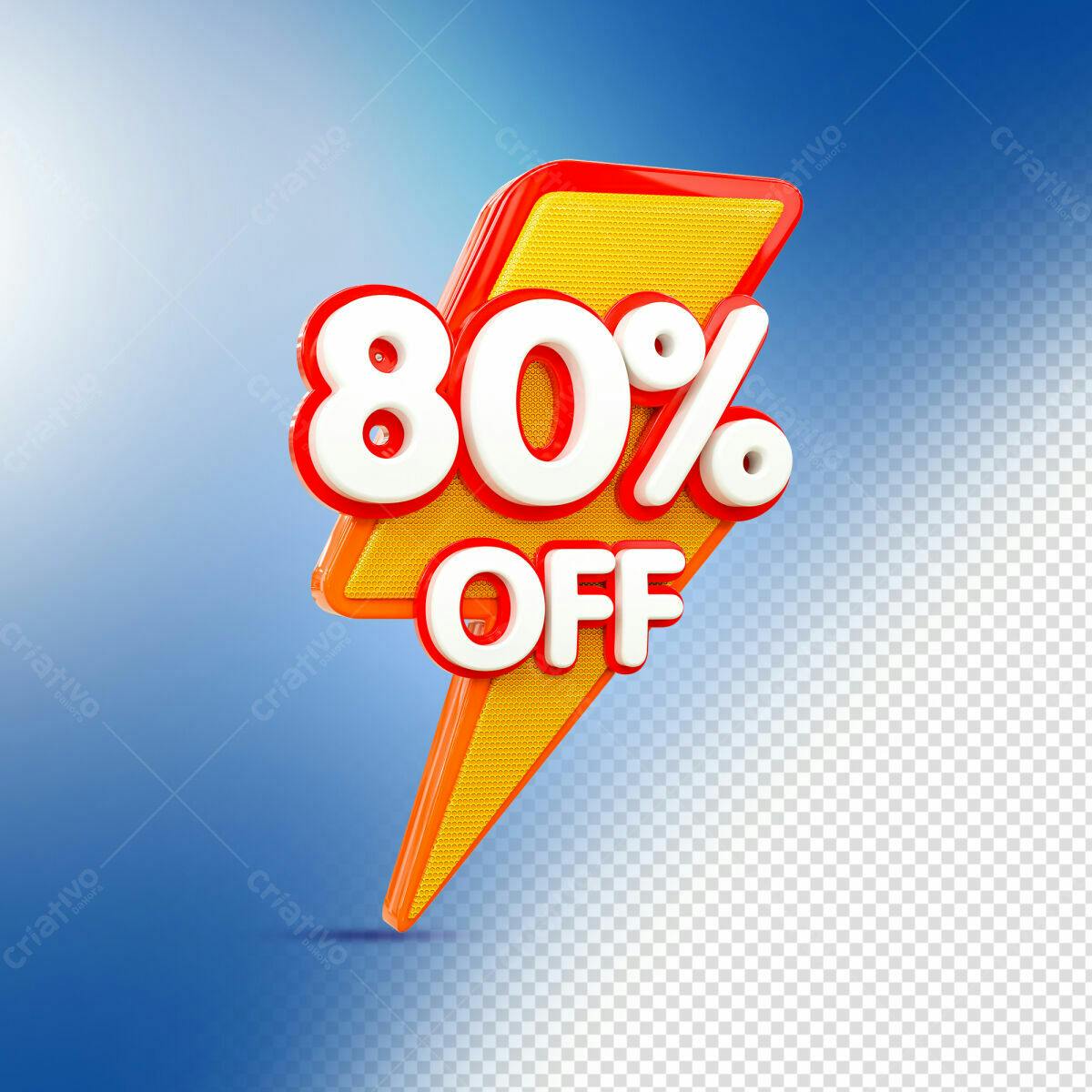 Selo 3D promocional 80% OFF amarelo e vermelho