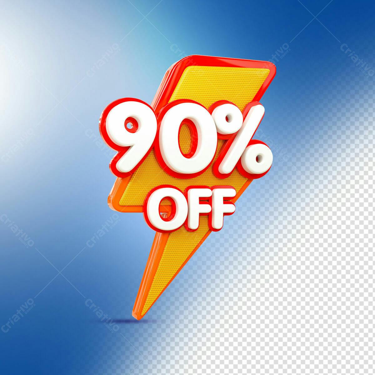 Selo 3D promocional 90% OFF amarelo e vermelho