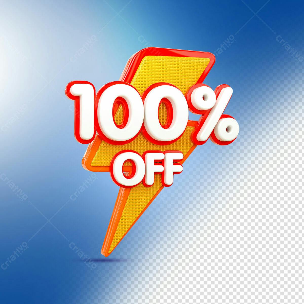 Selo 3D promocional 100% OFF laranja e branco