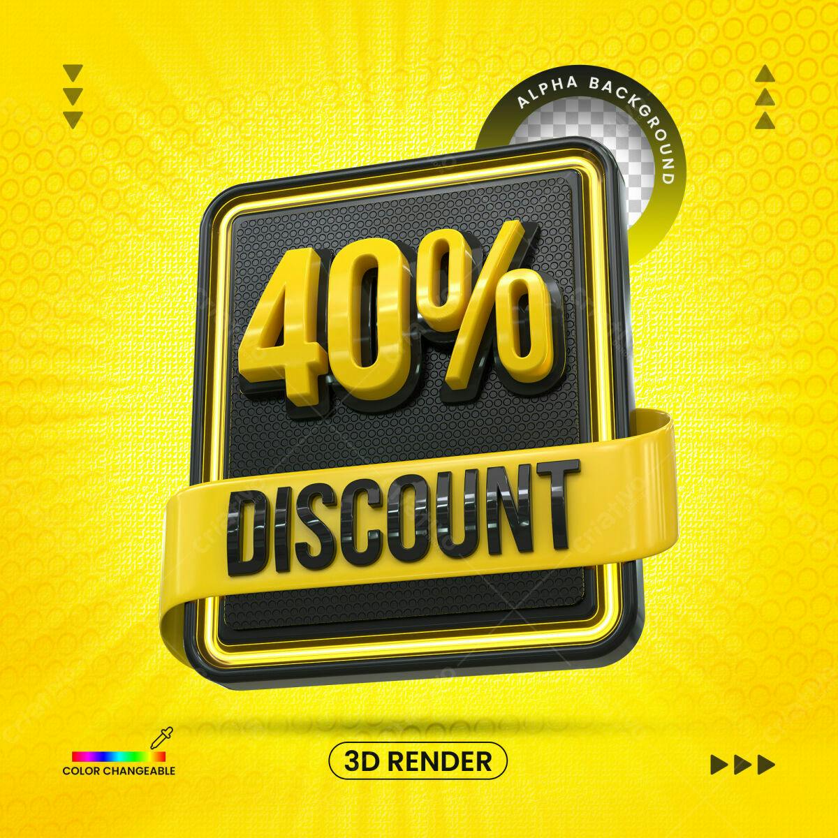 Selo 3D promocional desconto amarelo e preto