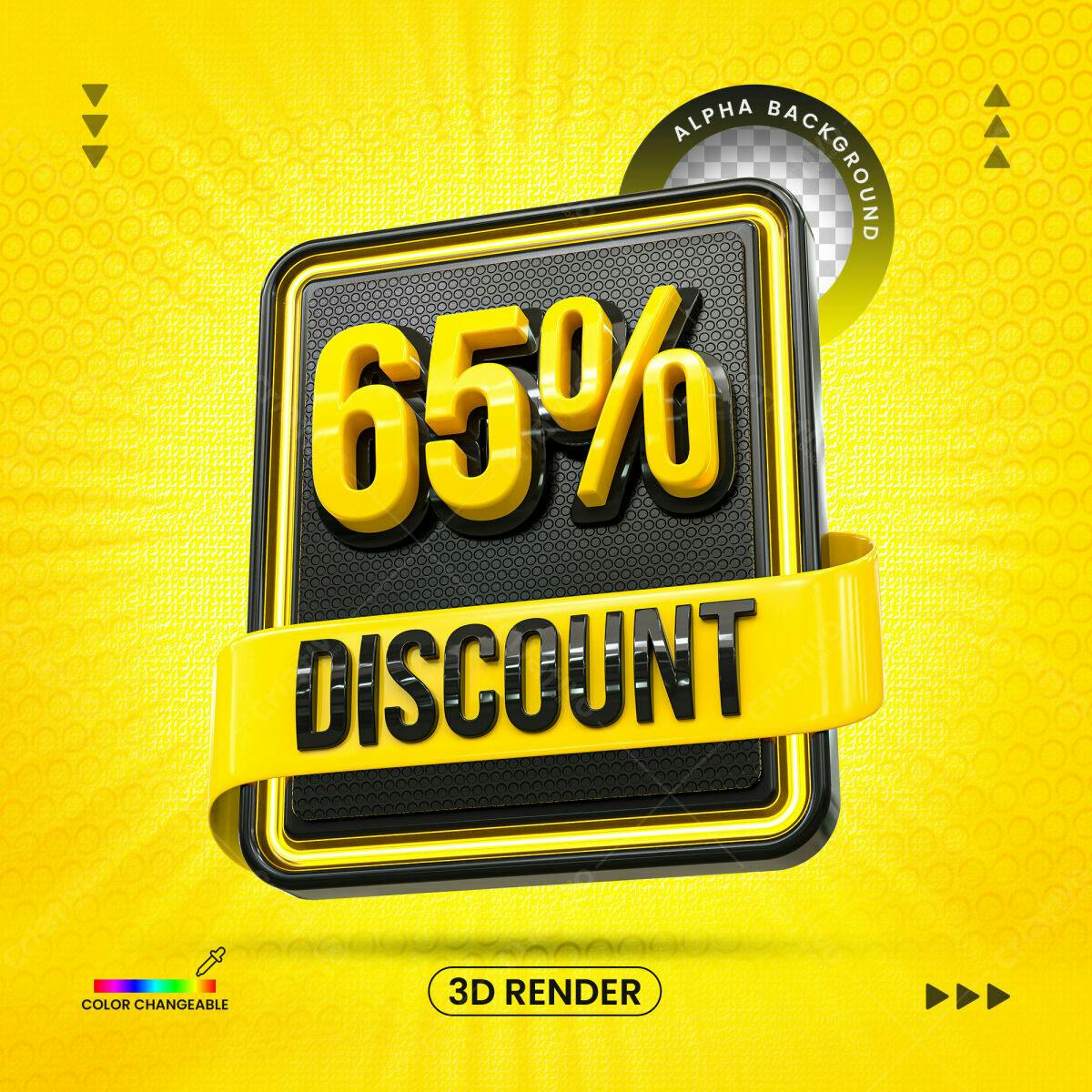 Selo 3D promocional desconto amarelo e preto