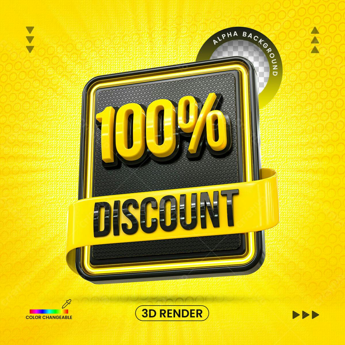 Selo 3D promocional amarelo e preto com desconto