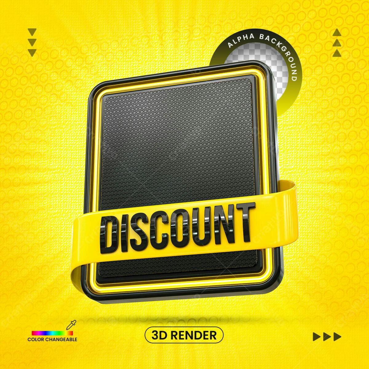Selo 3D promocional amarelo e preto com textura metálica