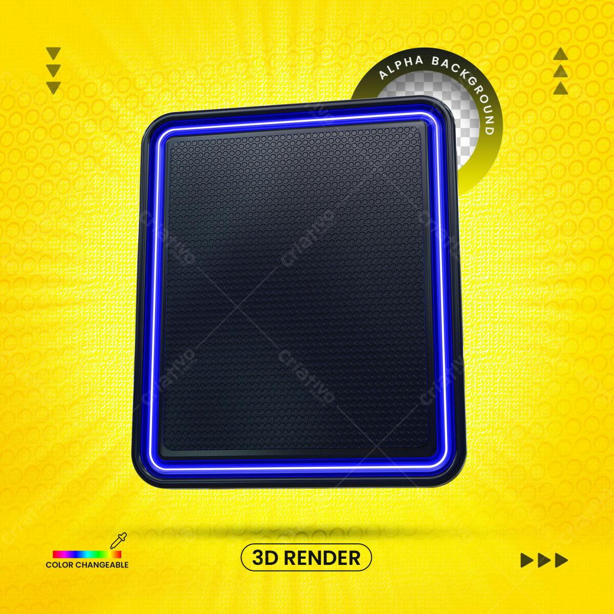 Selo 3D moderno azul e preto com contorno neon