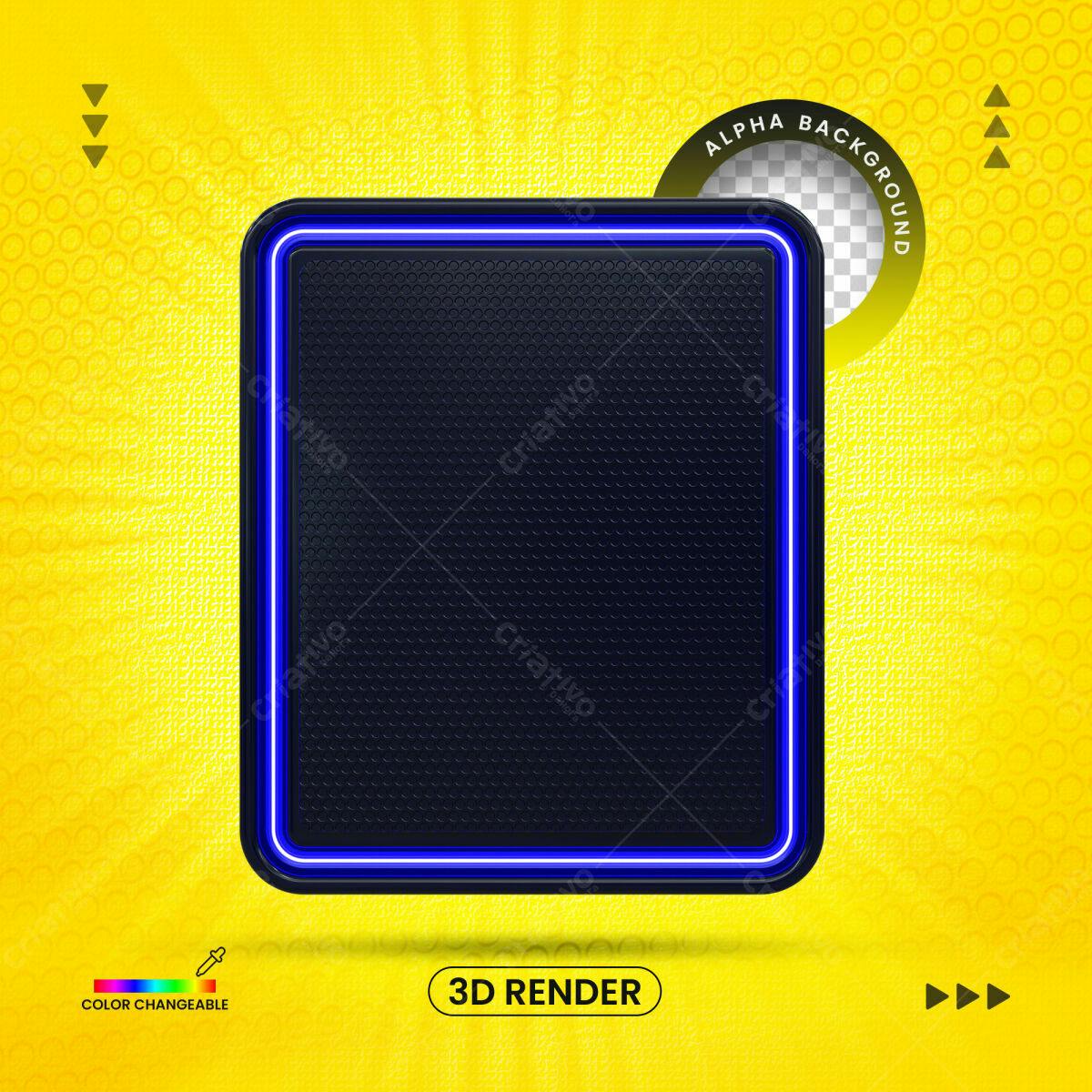 Selo 3D moderno azul e preto com contorno neon