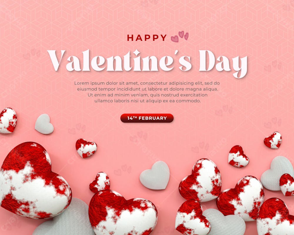 3D Rendering Happy Valentine&#39;S Day Instagram Or Social Media Post With Heart Icon