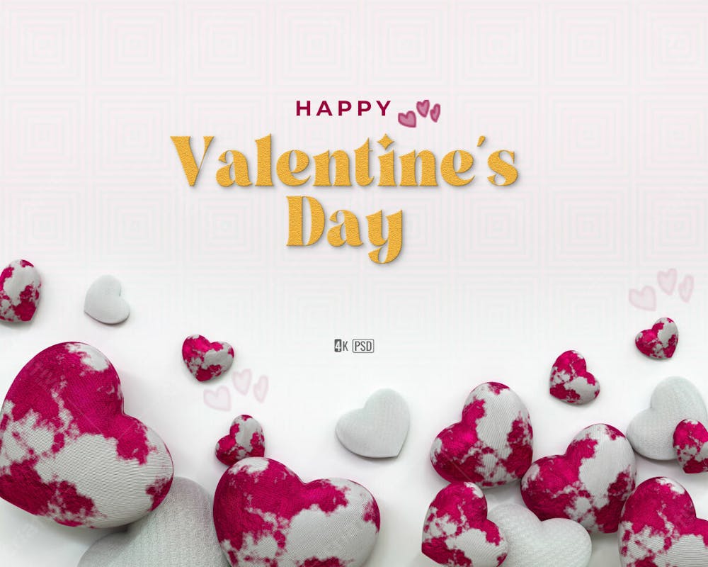 3D Rendering Happy Valentine&#39;S Day Instagram Or Social Media Post With Heart Icon