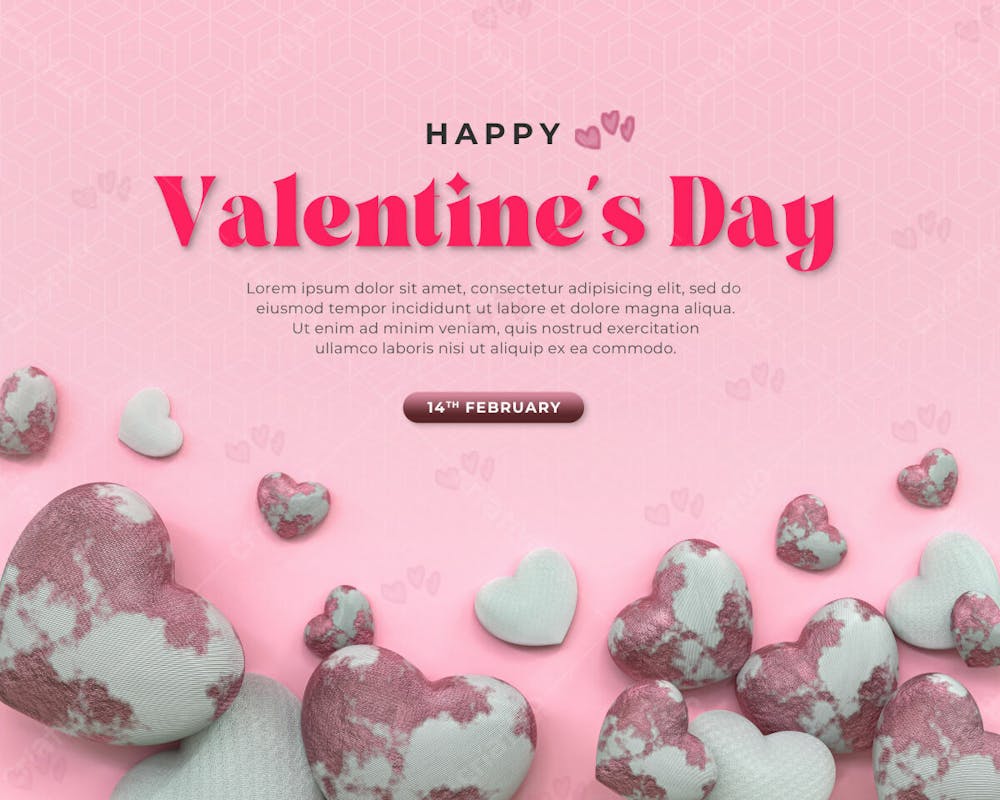 3D Rendering Happy Valentine&#39;S Day Instagram Or Social Media Post With Heart Icon