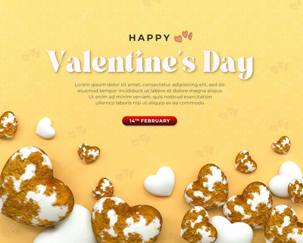 3D Rendering Happy Valentine&#39;S Day Instagram Or Social Media Post With Heart Icon