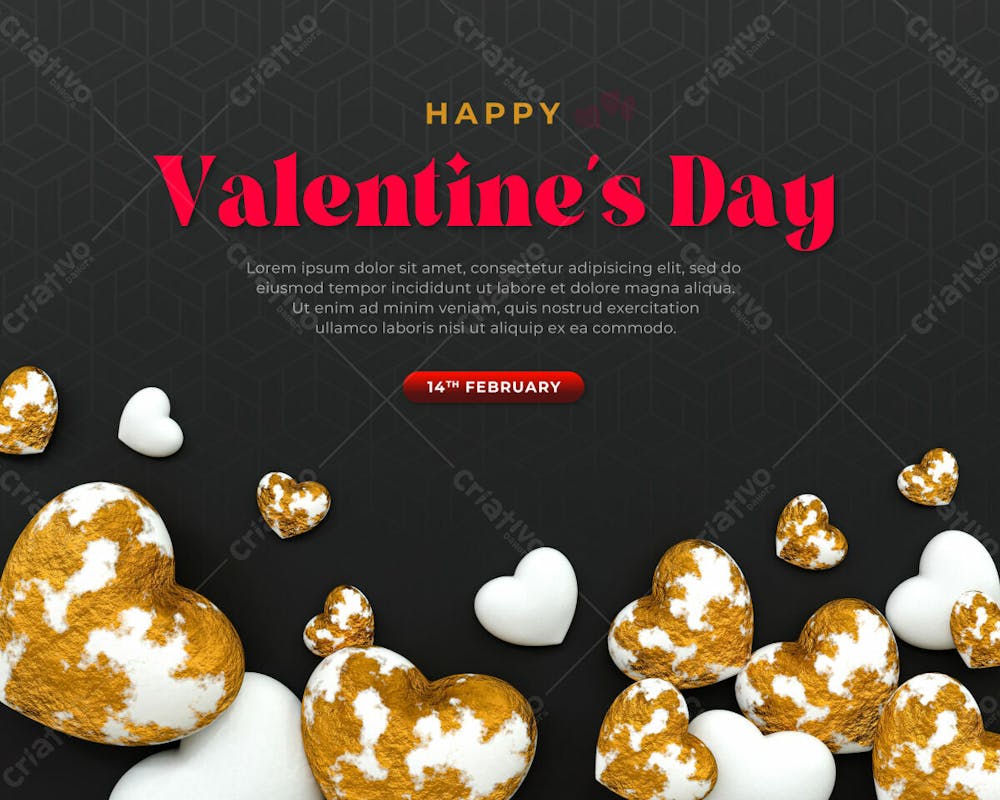 3D Rendering Happy Valentine&#39;S Day Instagram Or Social Media Post With Heart Icon